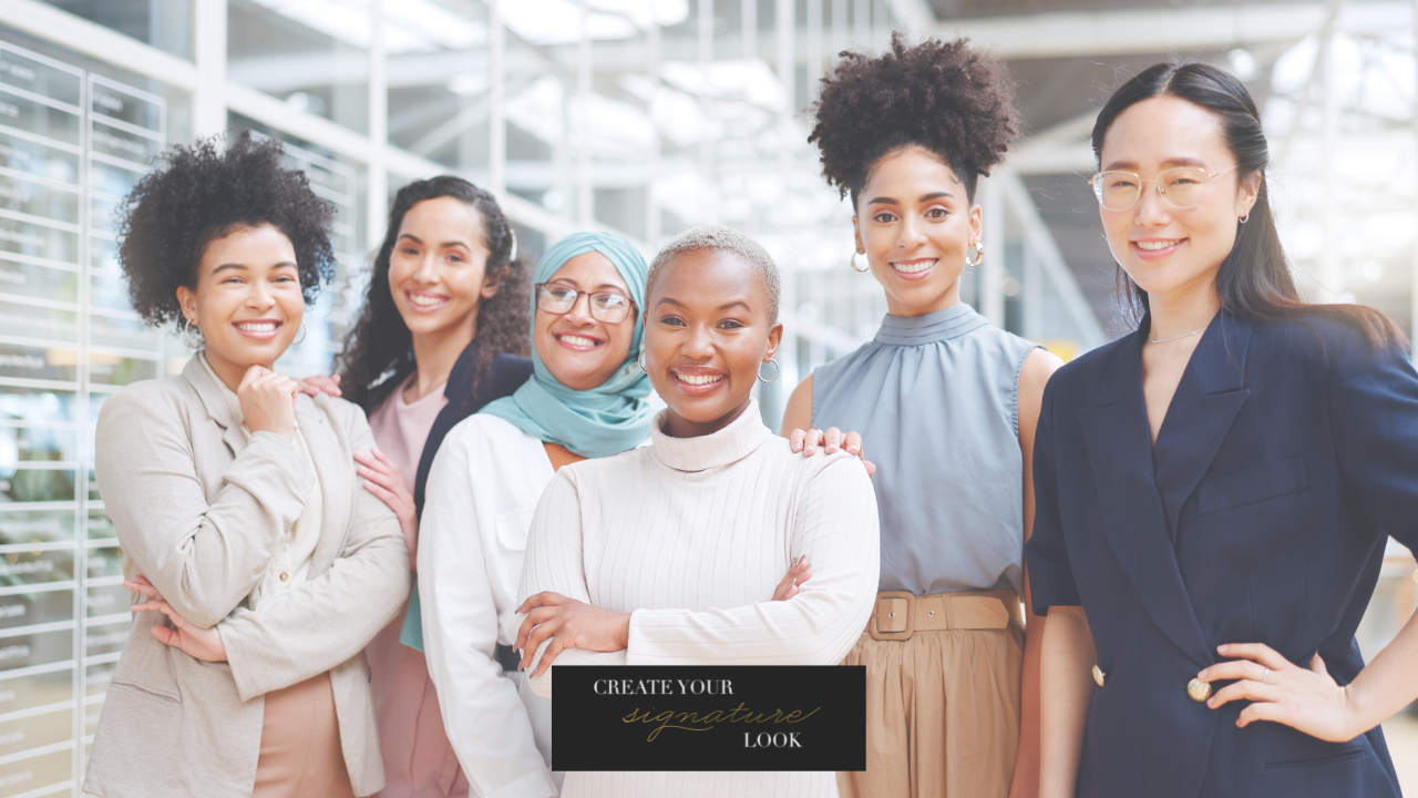 Image shows diverse group of women wearing professional attire and smiling. The theme of the image is how your appearance has positive impact on your career